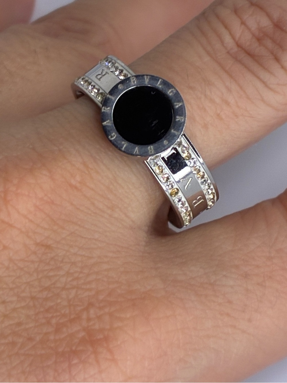 Vintage Sterling Silver Black Onyx Round Statement Ring - Size 9